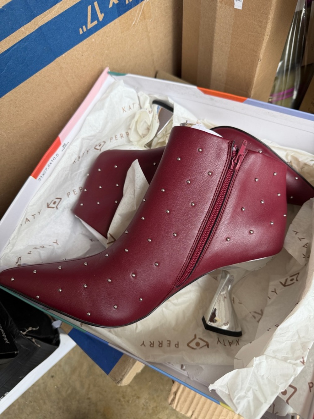 Katy Perry Collections Wine Red Studded Pointed Ankle Boots - Picture 2 of 3